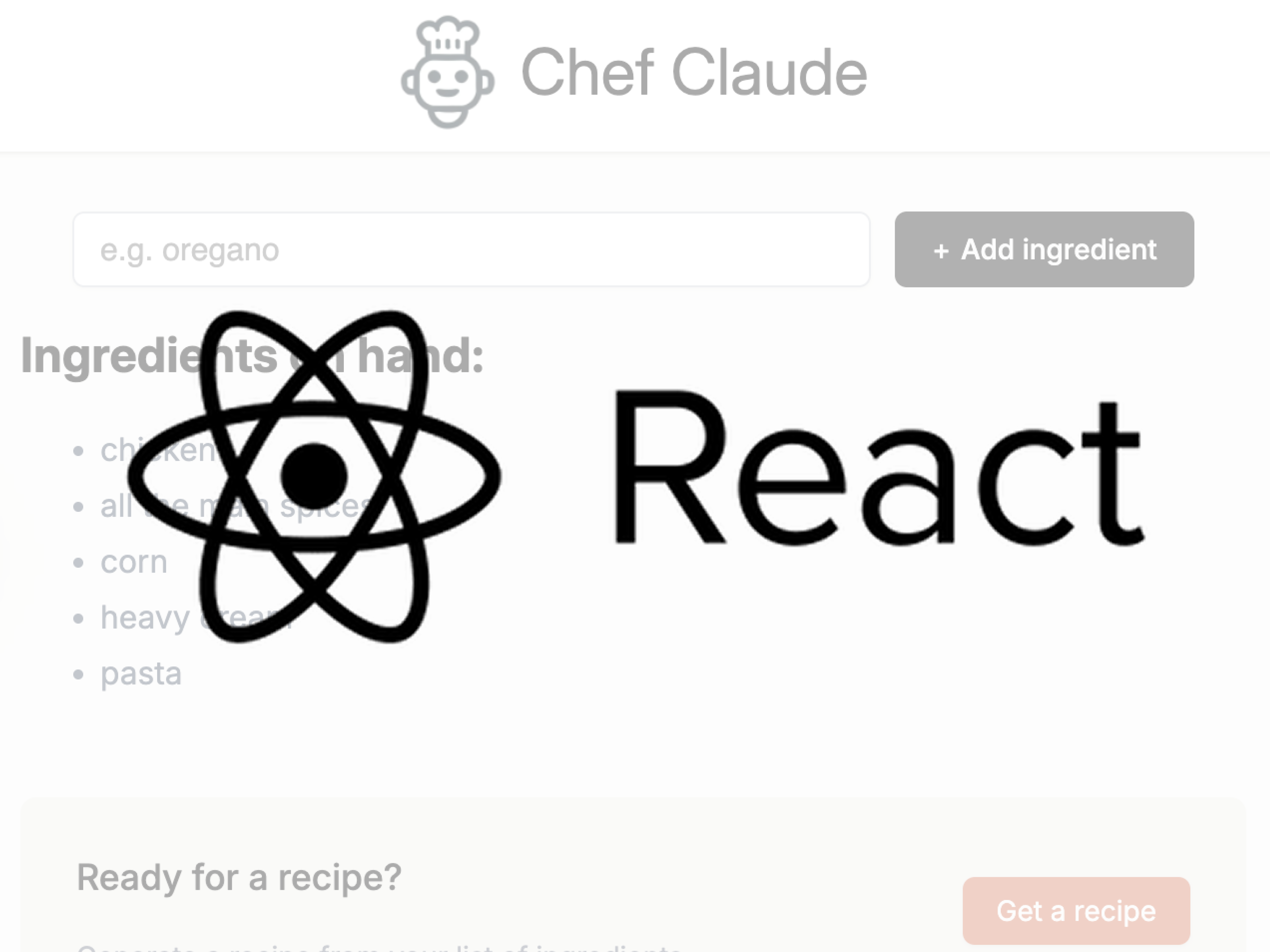 Screenshot of React bike project with React logo overlaid